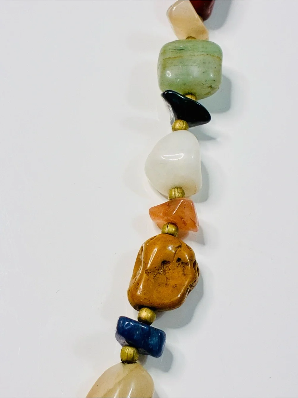 Multicolor Natural Stone Bead Necklace - Mixed Gem Accents VTG Hippie Cowgirl